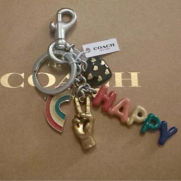 Coach Rainbow Happy Peace Heart Multi Charm Keychain Fob Bag Charm - Picture 3 of 6